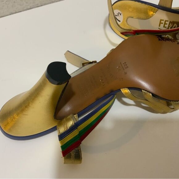SALVATORE FERRAGAMO CREATIONS Sandals Red Gold/multicolour leather Luxe strappy - Picture 3 of 9